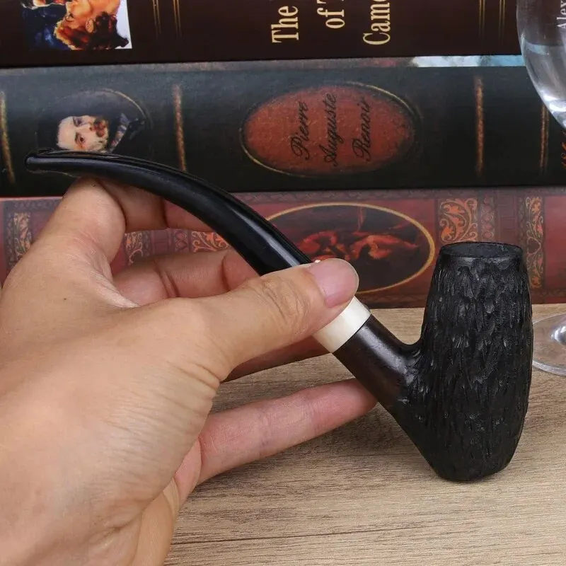 Classic Long Ebony Wood Solid Churchwarden Wooden Bent Smoking Pipe Tobacco Pipe Smoke Tube Fit For 9mm Filters Gift For Father