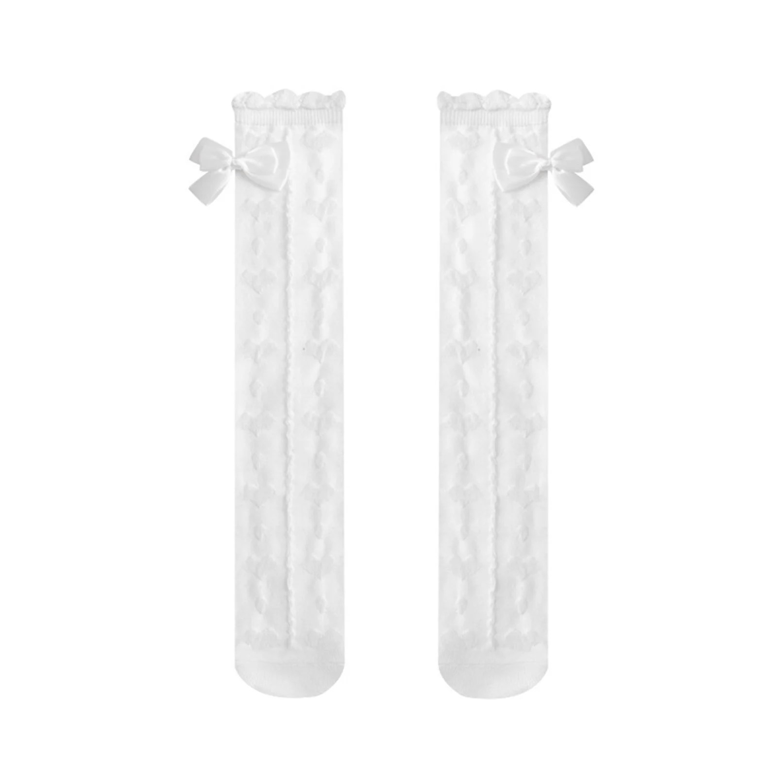 جوارب طويلة للفتيات فوق الركبة، جوارب طويلة أنيقة بلون سادة مكشكشة مزخرفة للأطفال #4