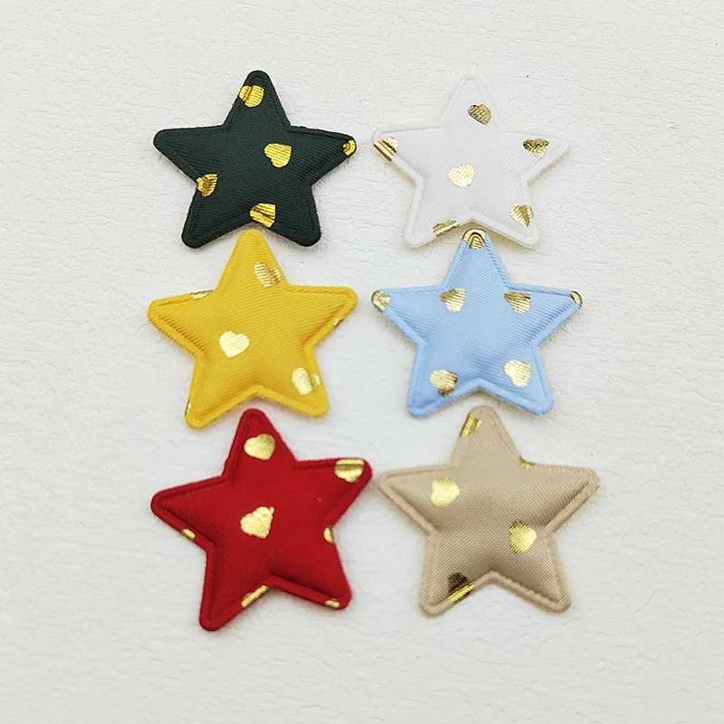 60 Stück, 3,3 cm, niedliche, goldfarbene Herz-, Punkte- und Sternapplikationen mit Polsterung für Kinder-Haarreifen, Haarspangen, Accessoires, Hüte und zur Dekoration. – Detail 4