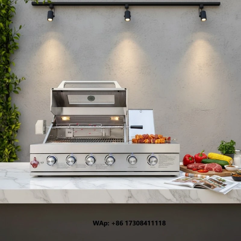 Portable Folding Camp Stainless Steel 7-Burner Auto Ignition Smokeless Outdoor BBQ Grill