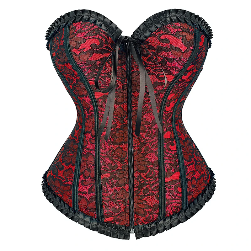 Zipper Corset Top Overbust Victorian Corsets for Women Lace Up Boned Corset and Bustier Gothic Plus Size Black White Red