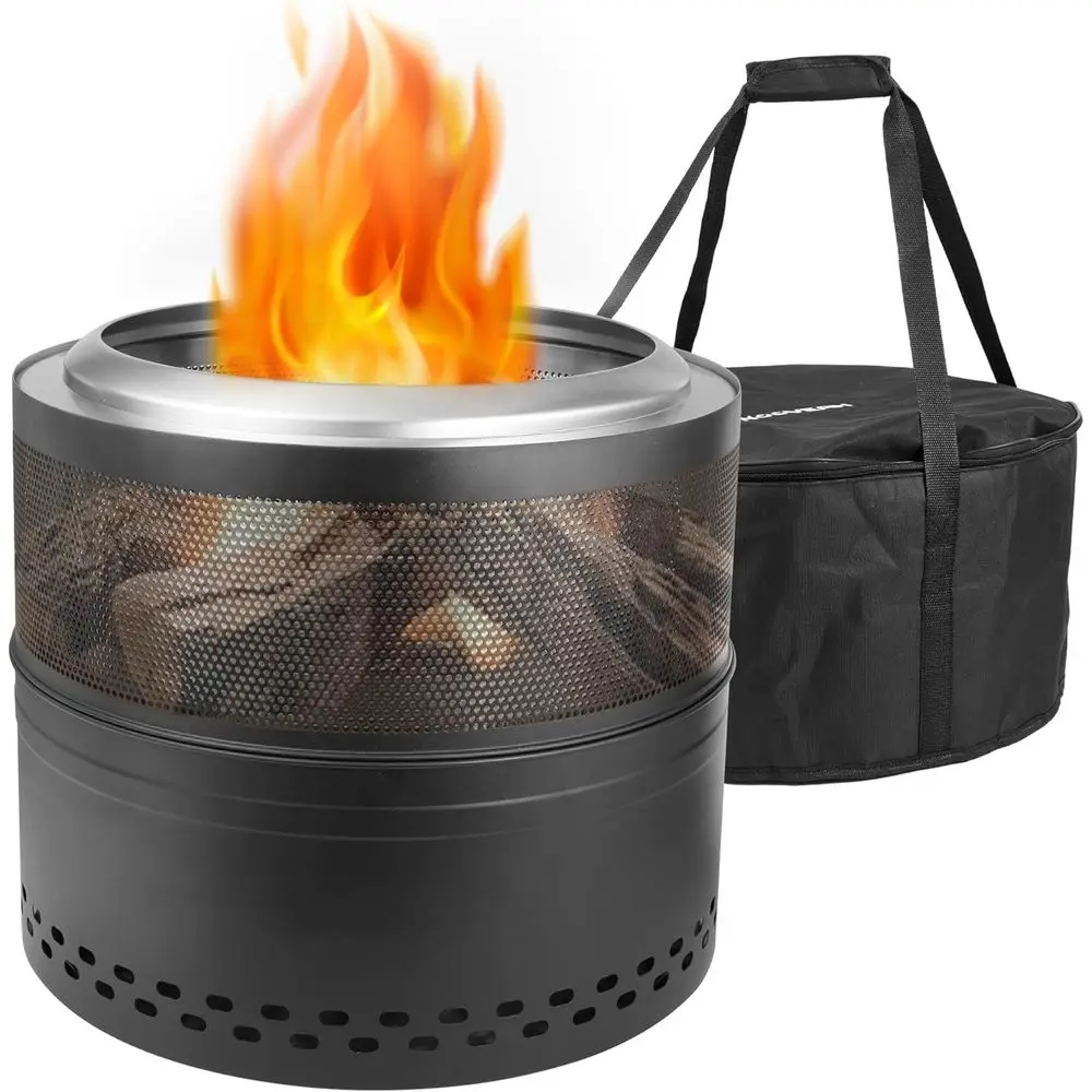 Outdoor Smokeless Fire Pit, 20'' Portable FirePits for Camping, Smokeless FirePit for Outside with Carry Bag, Wood Burning Stove