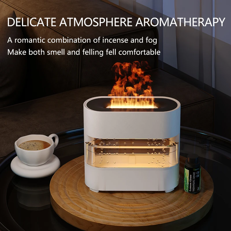 3D Fire Aroma Diffuser Cool Mist Maker Rain Fire Air Humidifier โคมไฟเปลวไฟ Humidifier Diffuser สําหรับห้องนั่งเล่นห้องนอน