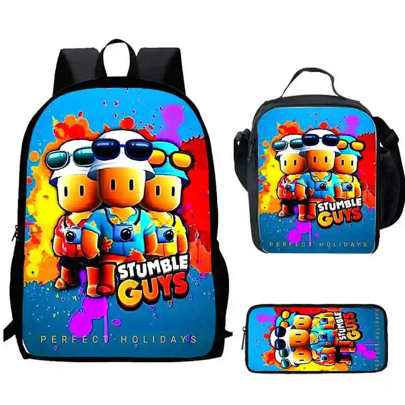 Cartoon S-Stumble-G-Guys Child School Backpack With Lunch Bags Pencil Bags For Kindergarten,Best Gift For Boys and Girls