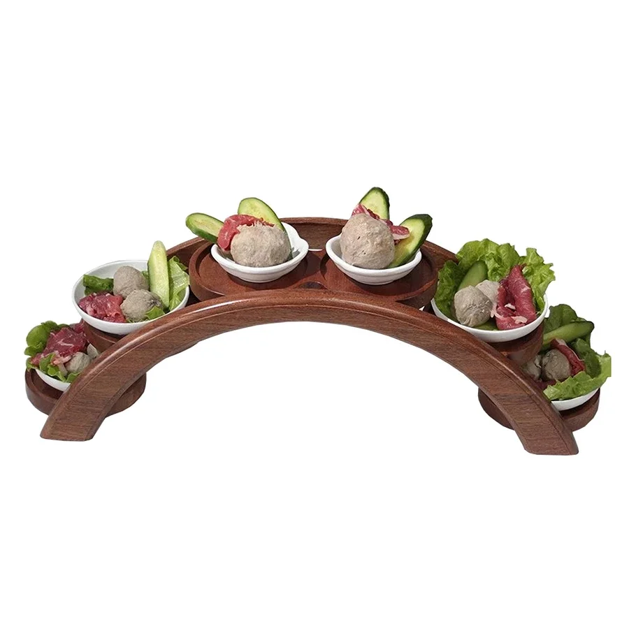 

1PCS Kitchen Wooden Hot Pot Arch Bridge Plate Sushi Bridge Boat Tableware Dessert Dim Sum Plate Sushi Tray Kitchen Sushi Plate