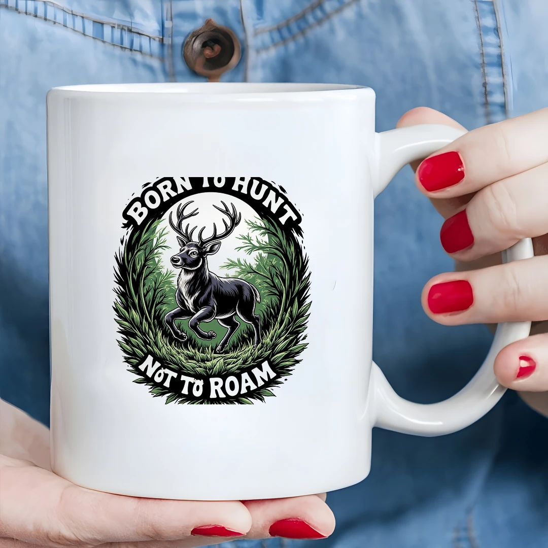 

11oz Hunting Themed Coffee Mug + Born to Hunt Deer Pattern Cup Home & Office Cold & Hot Beverage Cup Christmas Gift