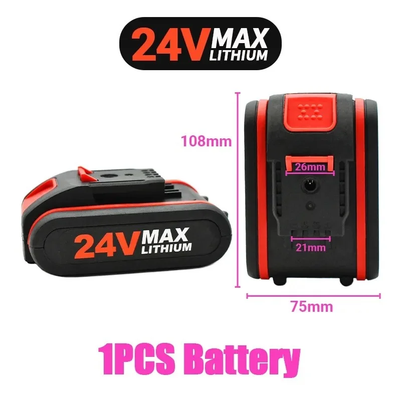 MAX 24V 18650 Lithium Battery Power Tool Universal Rechargeable Screwdriver Electric Drill Pruning Saw 2 Batteries 1 Charger