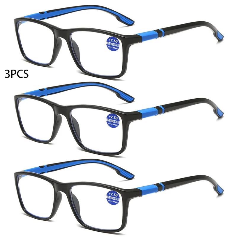 3 pièces lunettes de lecture hommes femmes sport Anti-lumière bleue lunettes de lecture rouge TR90 cadre presbytie lunettes + 100 à + 400 lunettes