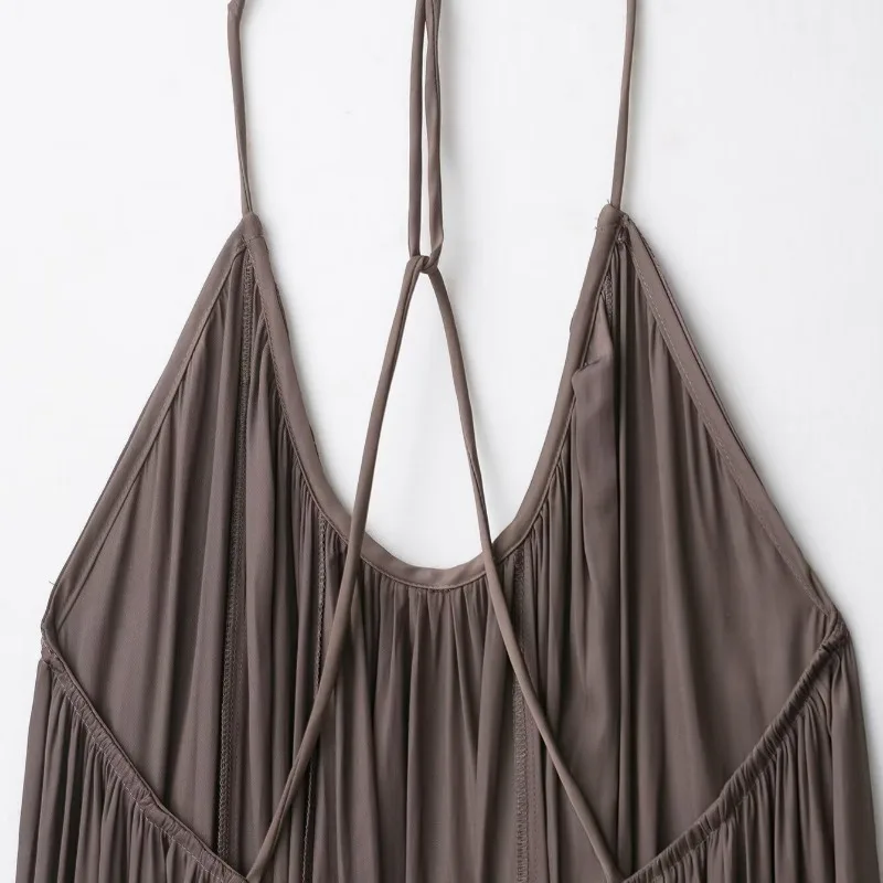 Robes longues en Satin solide pour femmes, ample, droite, épaules dénudées, sans manches, mi-longue, Style de rue, robes à bretelles, nouvel été 2025