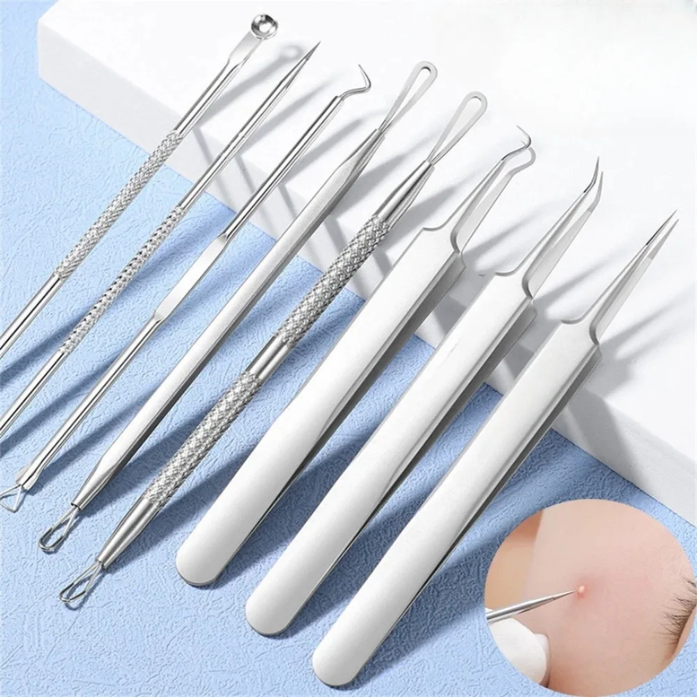 مجموعة إبر حب الشباب ملاقط من الفولاذ المقاوم للصدأ إبرة إزالة حب الشباب للتنظيف العميق أدوات التجميل لإزالة عيوب الرؤوس السوداء والمسام