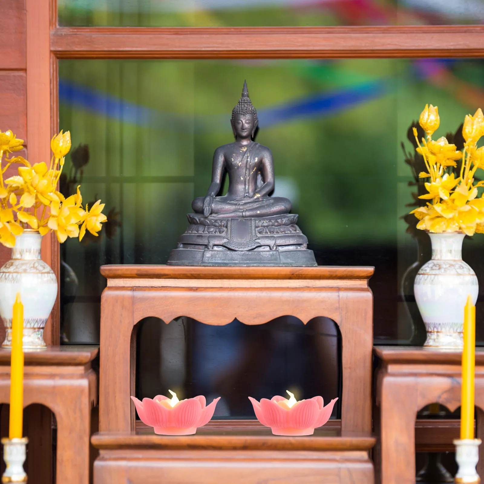 6Pcs LED Electronic Lotus Shaped Lamp Decorative Buddha Room Decor Light Ornament for Home Temple Blessing