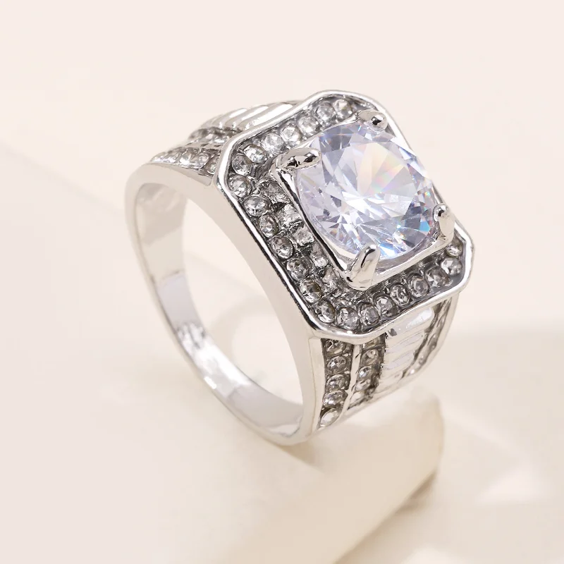 New aggressive men's diamond ring with micro inlaid full diamond ring