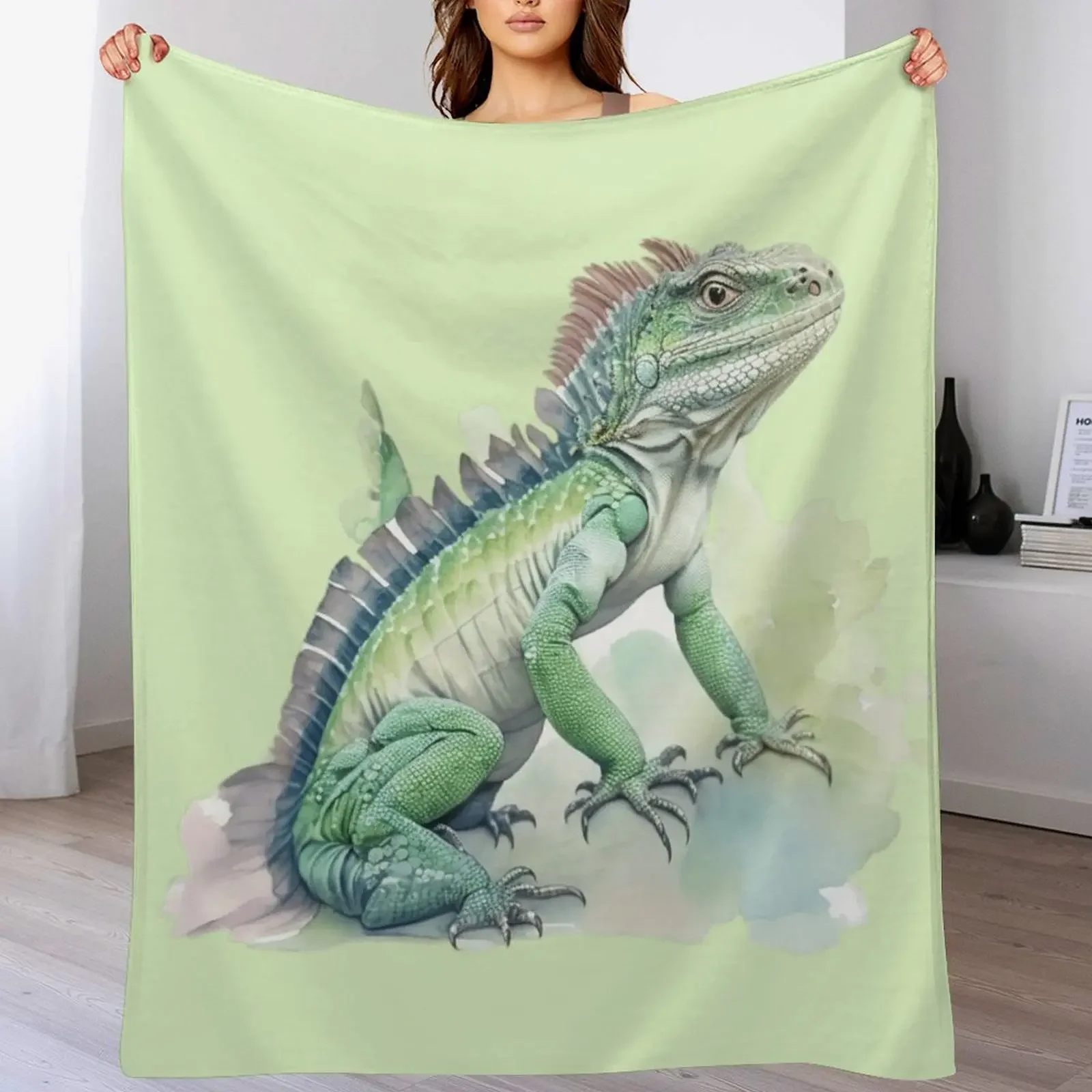 watercolor style, animal sticker Animals Series - cute iguana - pleasant iguana - animal wearing clothes Throw Blanket
