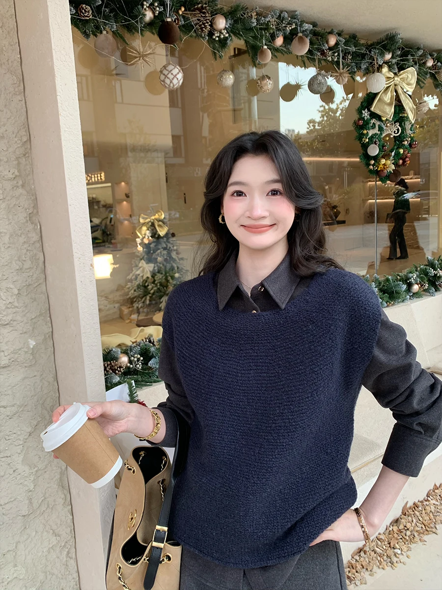 

Корейский вязаный жилет с круглым вырезом, простой, для многослойных образов, женский повседневный топ Folelse Soul Mate, из мягкой шерстяной смеси, без капюшона