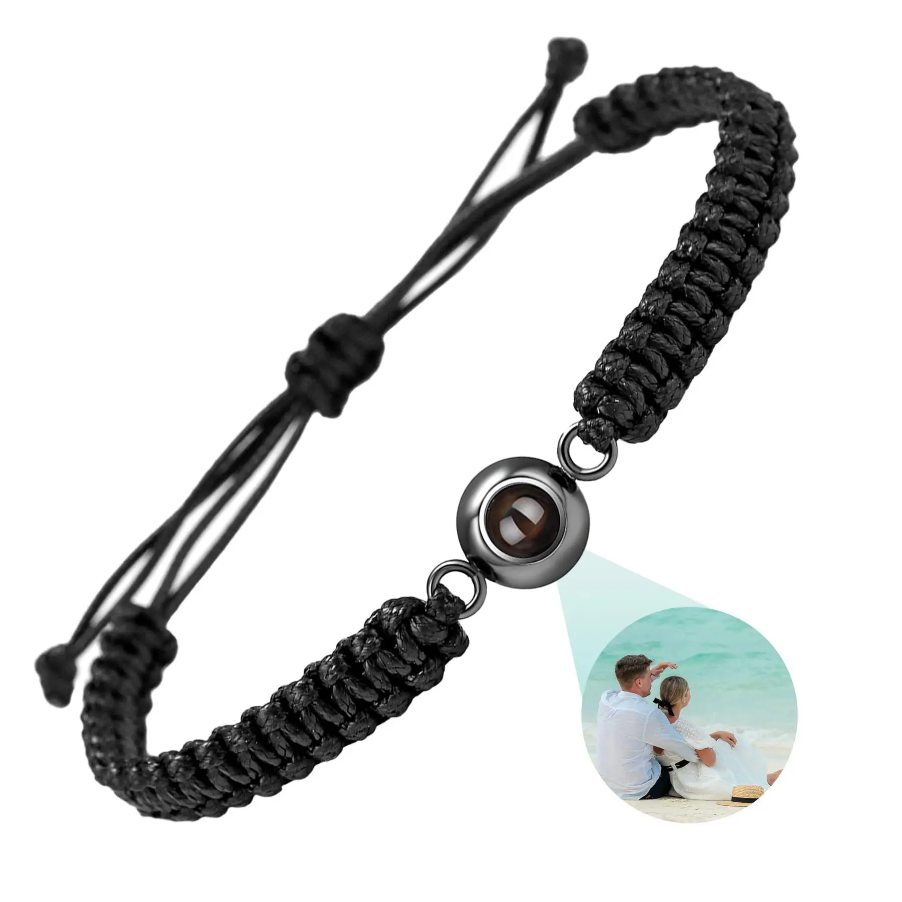 Custom Photo Handmade Braided Black Rope Projection Stone Bracelet Adjustable Length Unisex Light Luxury Niche Jewelry Gifts