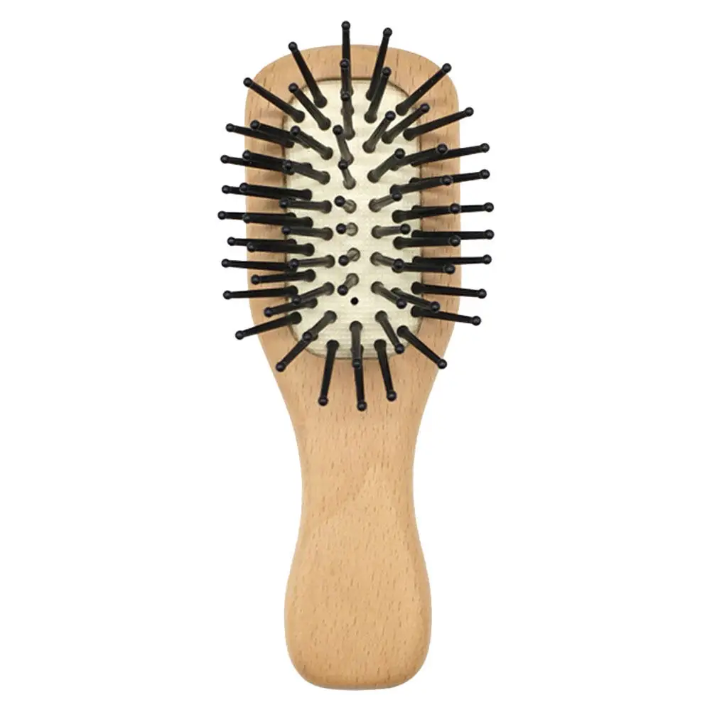

Compact Detangling Hair Brush Mini Portable Pocket Size for Curly Thick Hair Travel Home Use Wooden Handle Soft Nylon Bristles