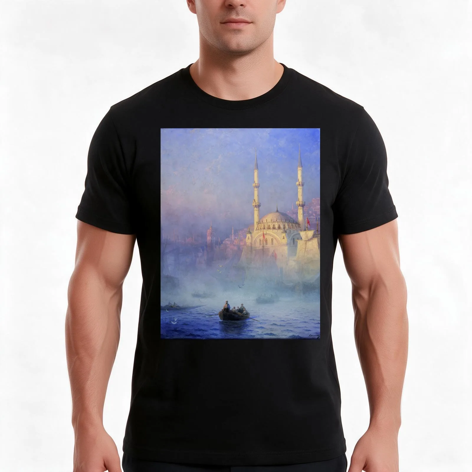 Ivan Aivazovsky. Costantinople the Top Kahné mosque. T-Shirt Summer Casual Cotton Tee Oversized Streetwear Tops 100% Cotton