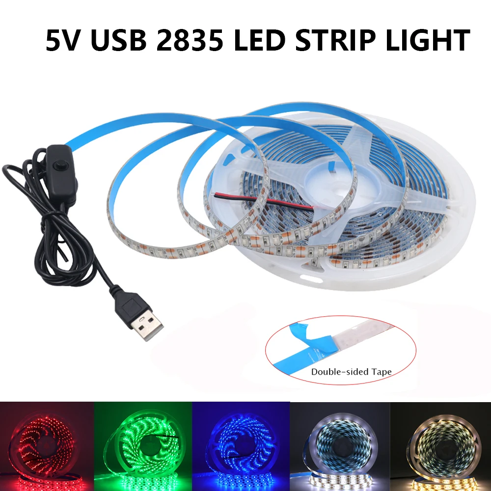 5V USB 2835 LED Strip Switch Button Light Tape Flex 60LED/m Under Cabinet Lights Night Lamp Waterproof 0.5M 1M 5M Red Blue White