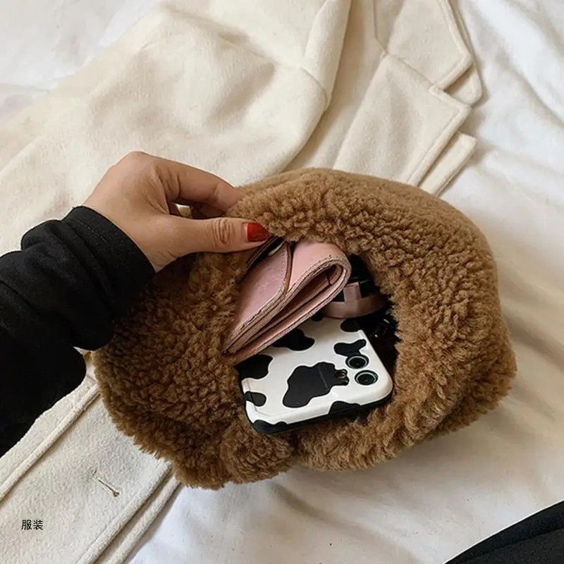 D0UD Underarm Bag Ladies Shoulder Bag Furry Purse Bag for Women