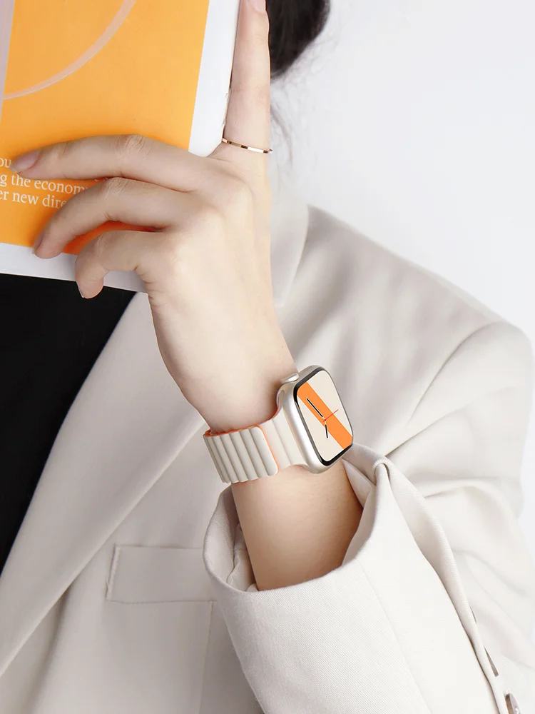 ห่วงแม่เหล็กสําหรับ Apple Watch Band 44 มม. 49 มม. 45 มม. 40 มม. 41 มม. 42 มม. ซิลิโคนสร้อยข้อมือกีฬา iWatch Serie 8 7 6 SE 5 4 3 สาย