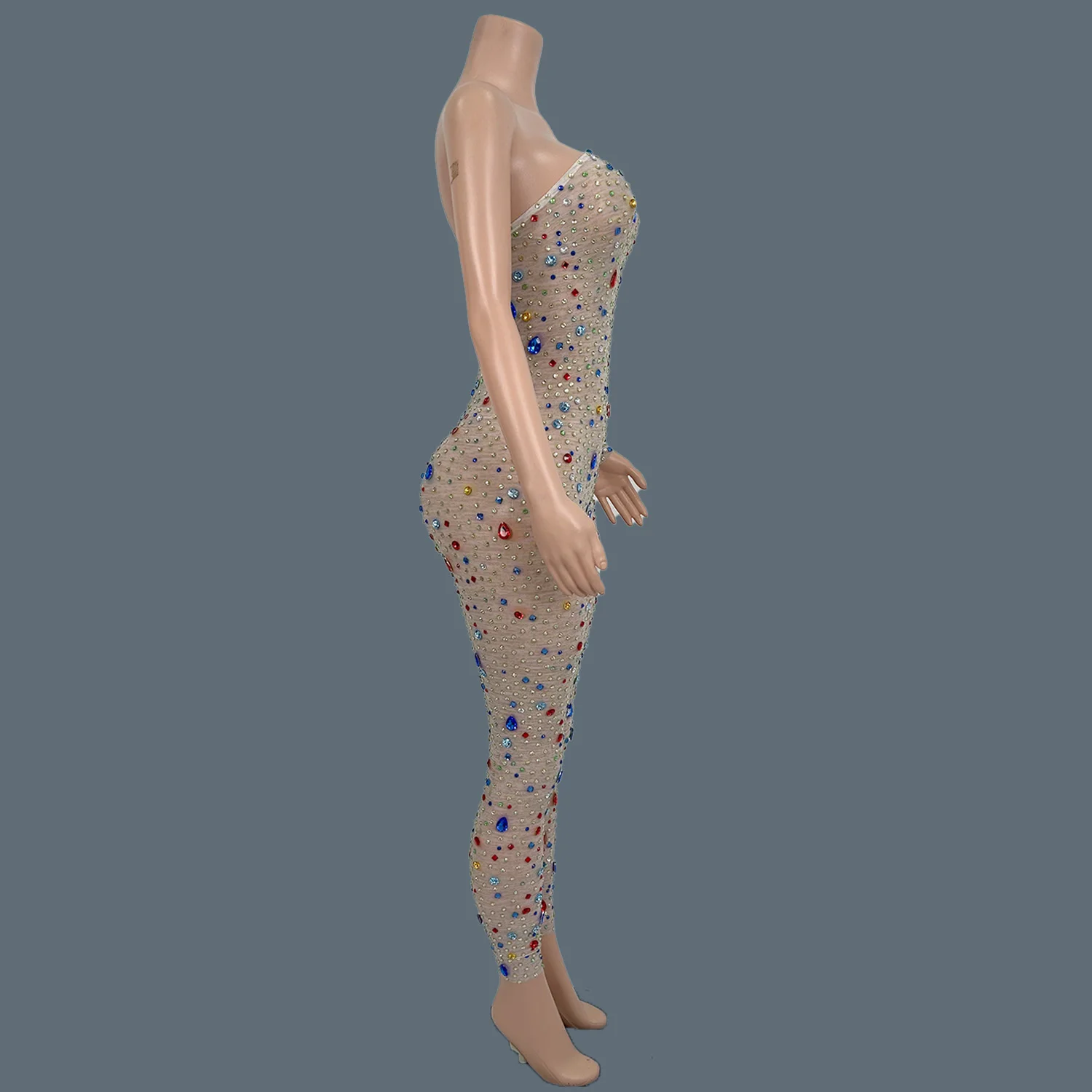 반짝 이는 크리스탈 여성을위한 럭셔리 오프 숄더 Bodycon 점프 슈트 섹시한 생일 파티 나이트 클럽 무대 공연 착용 Tangguo
