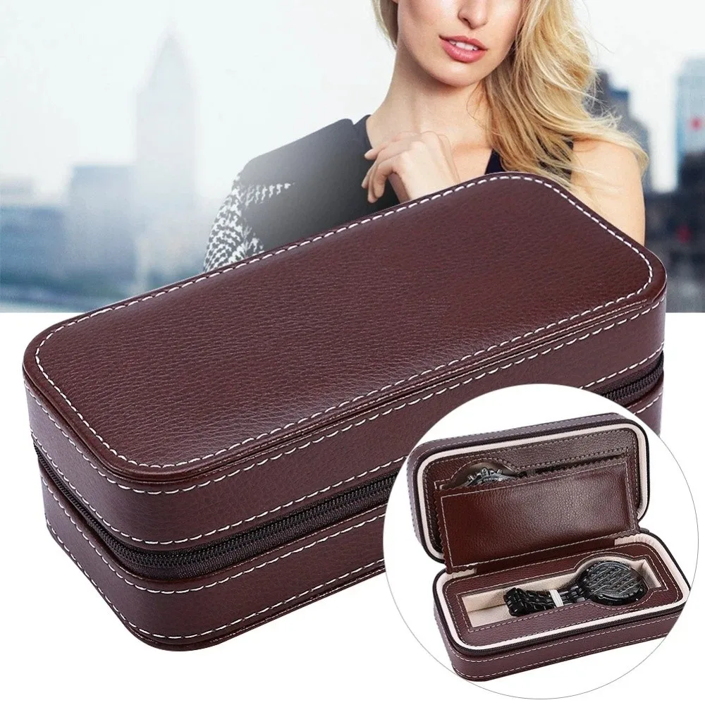 

PU Leather Watch Storage Box Zippered Design Artificial Leather Watch Organizer Simple Design Zippered Storage Box Bedroom