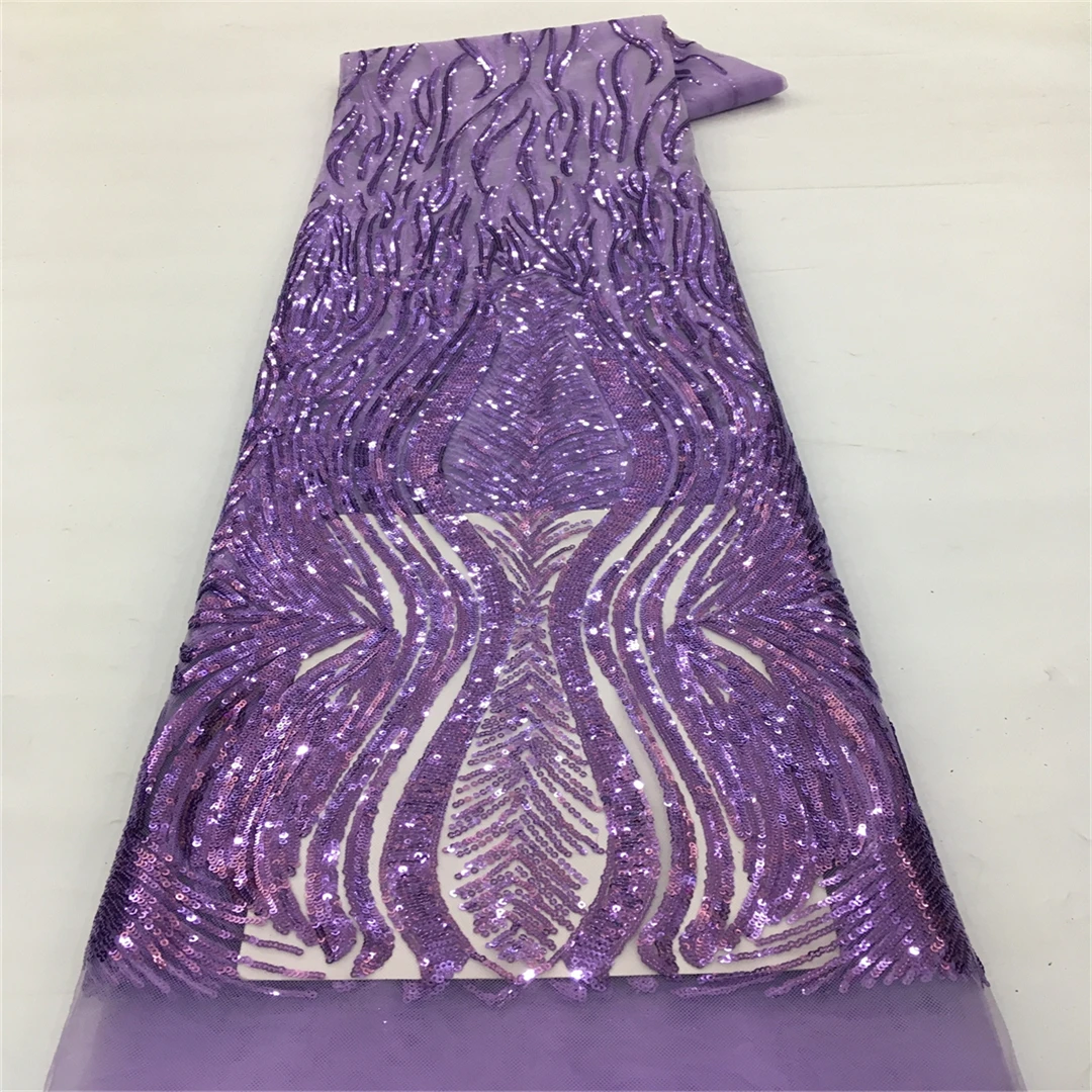 

Purple African Lace Fabric 2026 High Quality French Beaded Luxury Tulle Nigerian Sequins Net Lace for Wedding Dress