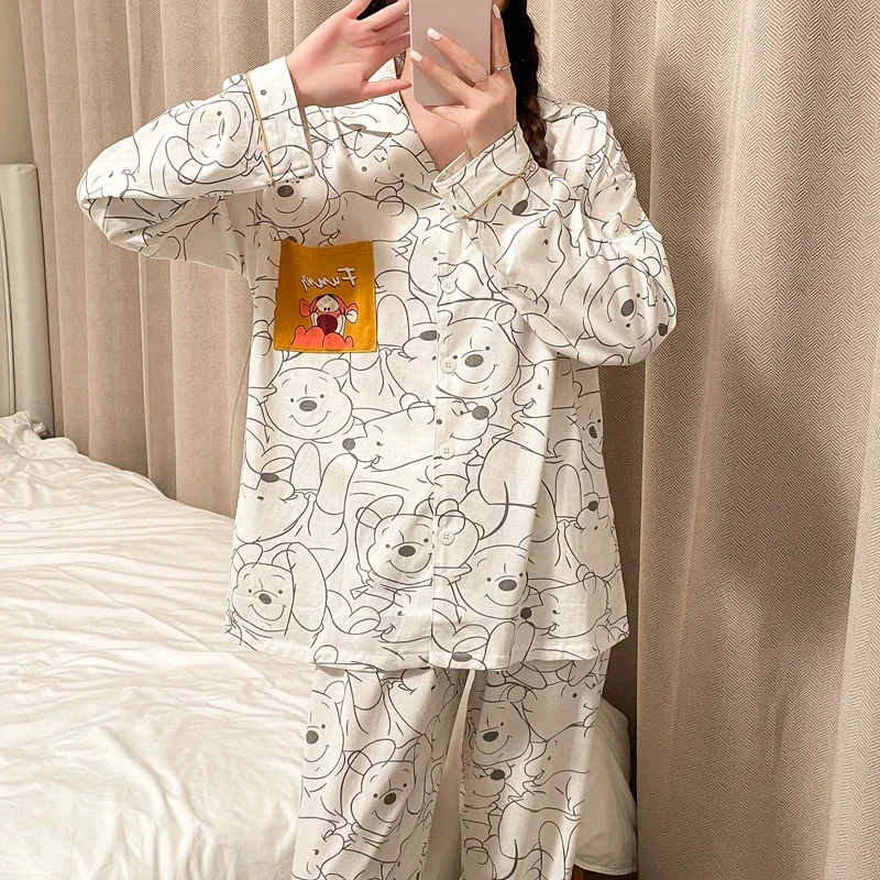 Winnie the Pooh cotton new pajamas autumn long-sleeved trousers two-piece set silk pajamas women\'s loungewear women\'s pajamas