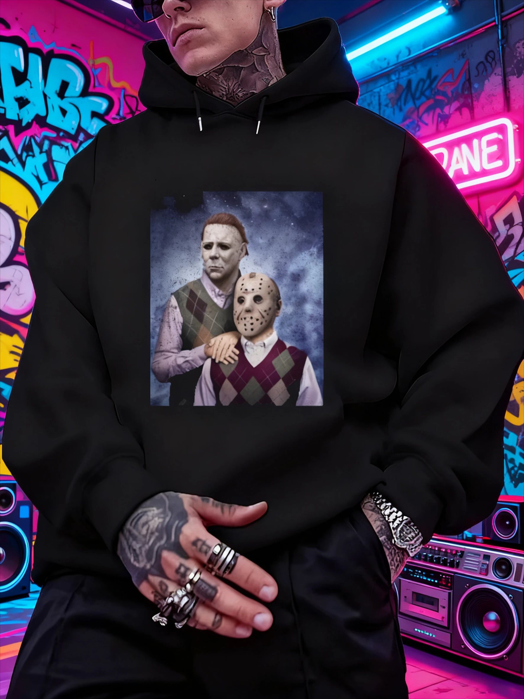 2025-26 الخريف شعبية هالوين الرعب تحت عنوان وممتع القطن الخالص هوديي لكل من الرجال والنساء في موسم الشتاء #1