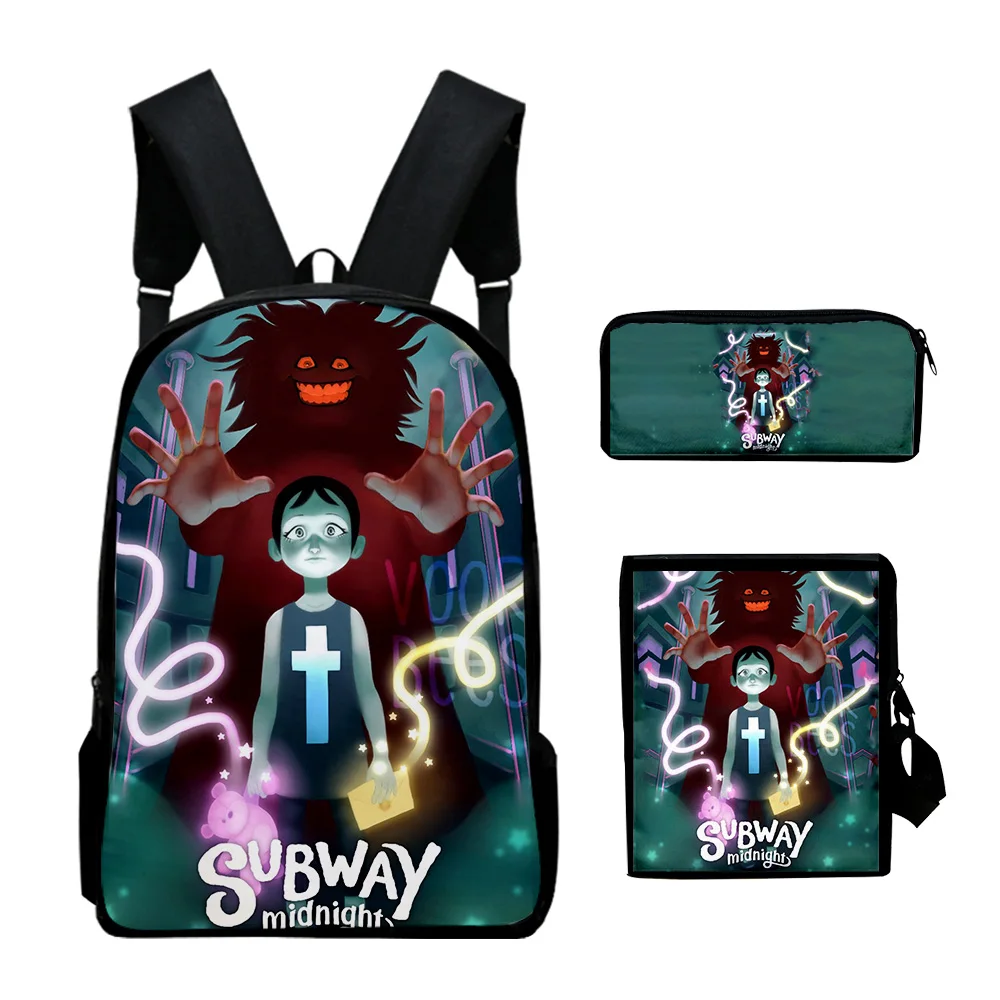 

Subway Midnight Game Backpack 3 Pieces Sets Shoulder Bags Unisex Daypack Zipper Bag Unique Pencil Bag