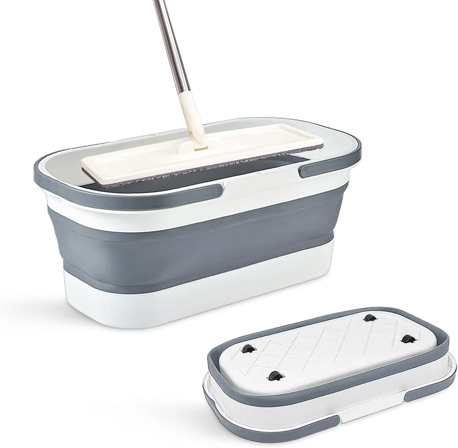 

Складное пластиковое ведро на колесах, 12 л, многофункциональное для уборки, кемпинга, автодомов - легкое, портативное, серое