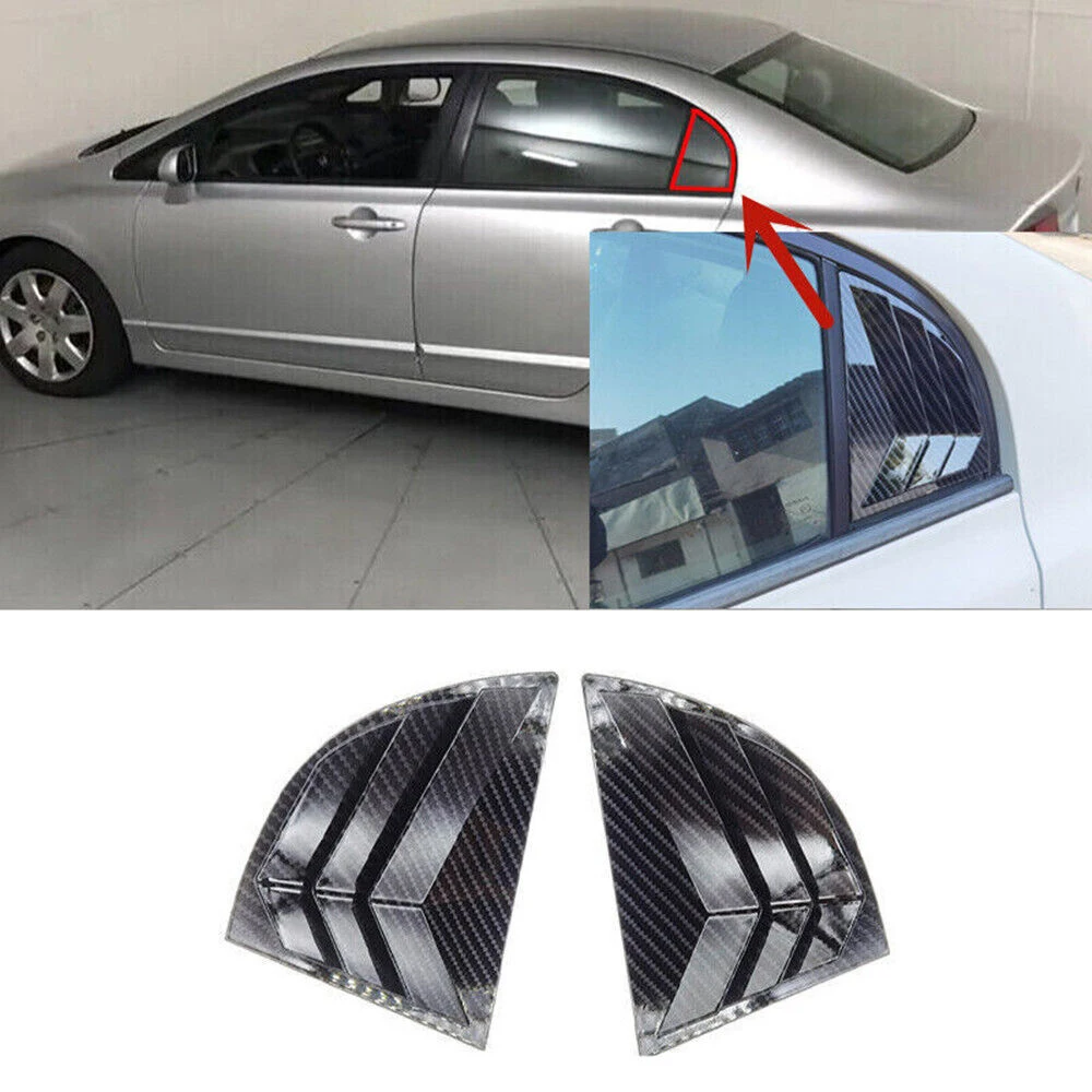 For Honda Civic Sedan 8th 2006-2010 Car Rear Louver Window Side Shutter Cover Trim Sticker Vent Scoop ABS Carbon Fiber Style