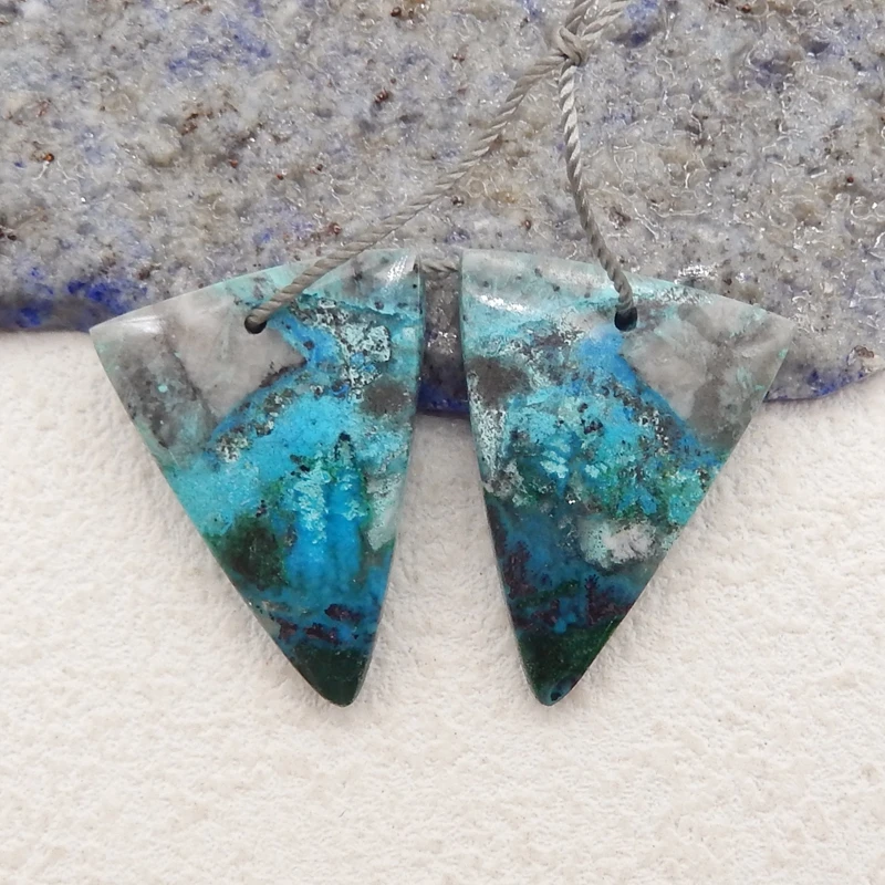 

Natural Stone Chrysocolla Triangle Earrings Beads For Jewelry Making , DIY Jewelry, Gemstone Earrings,25x20x5mm 6g