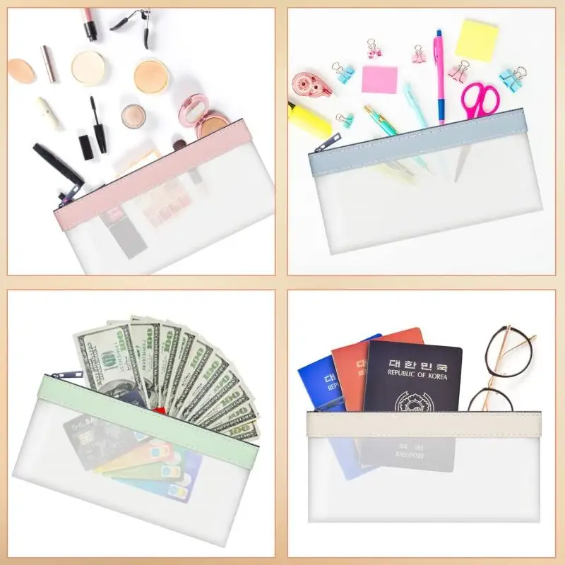 Zippered Money Pouch PVC Cash Coin Bill Storage Bag Stationery Organizer for Office School Use