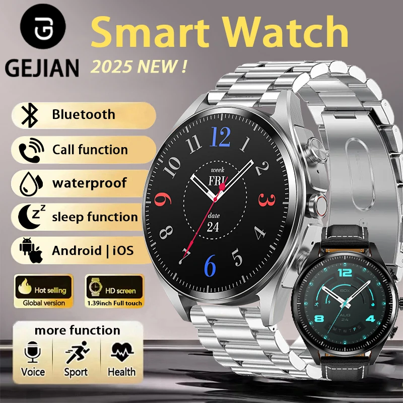 GEJIAN's New Intelligent 5.3 Bluetooth Calling With Built-in Headphones 1.39-inch TFT Touch Screen Heart Rate Monitoring Watch