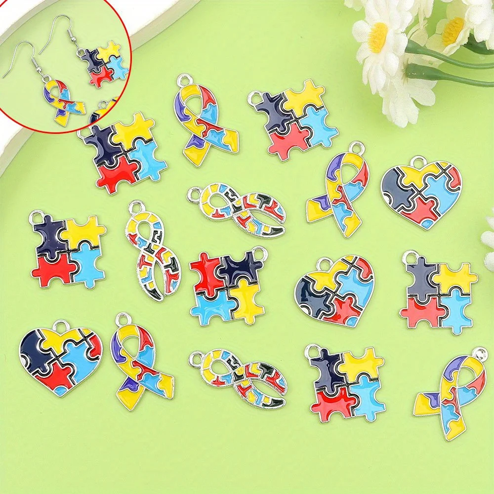 1/3/6pcs Multi-color Enamel Puzzle Shaped Pendant,for DIY Bracelet,necklace,earring,Thanksgiving,Christmas,Valentine's Day Gifts