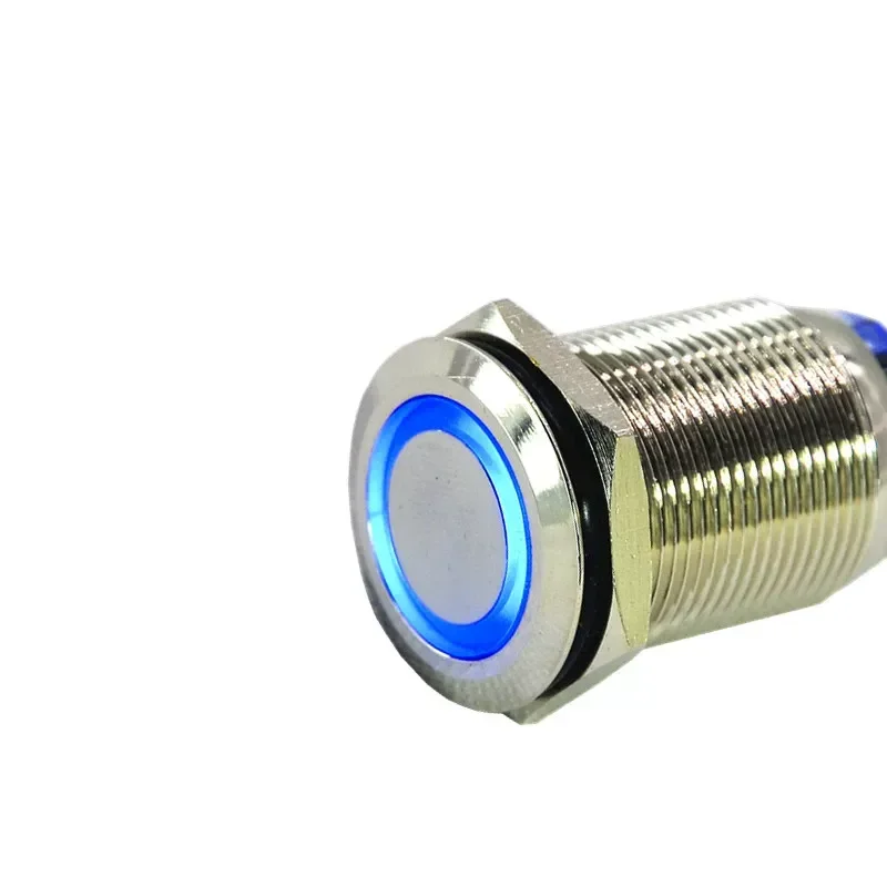 19mm Metal Self Locking Waterproof Push Button Switch with LED Light Extended Thread Round for Car Computer Modification