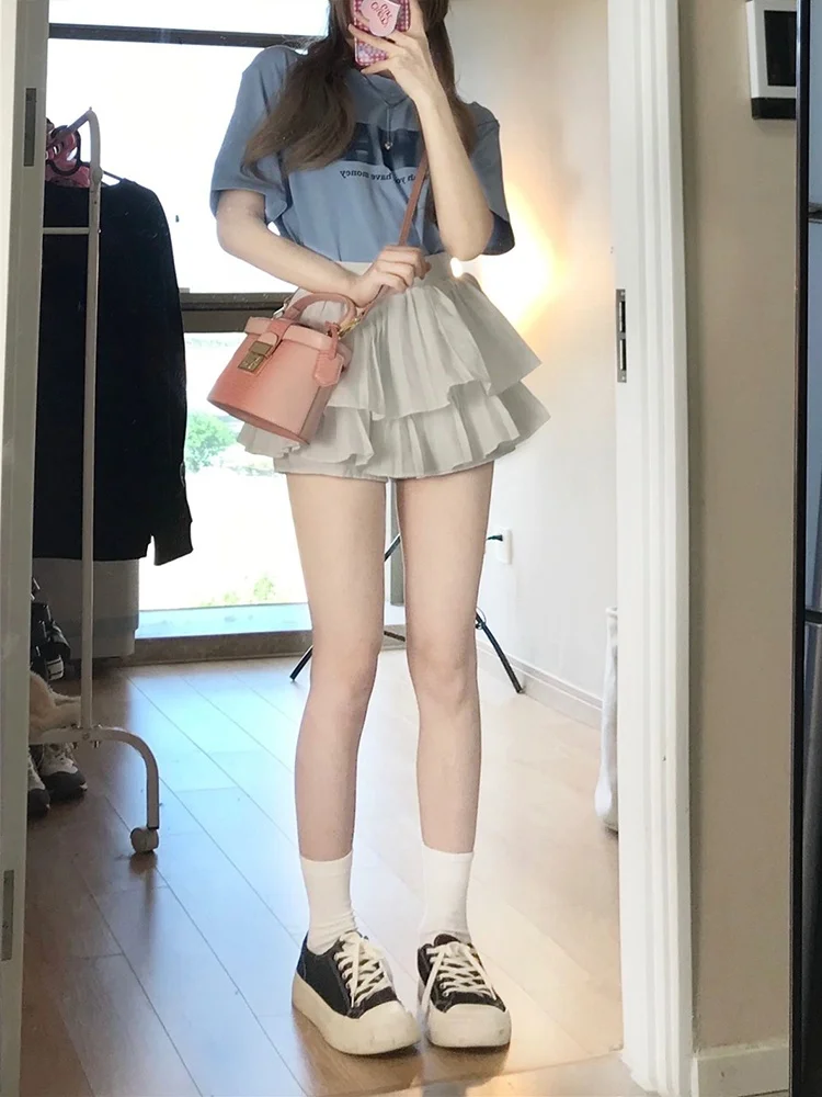 Falda blanca esponjosa de cintura alta para mujer, falda de Ballet Sle ort con corte en A, vestido hinchado adelgazante, versión coreana para ir al trabajo en verano...