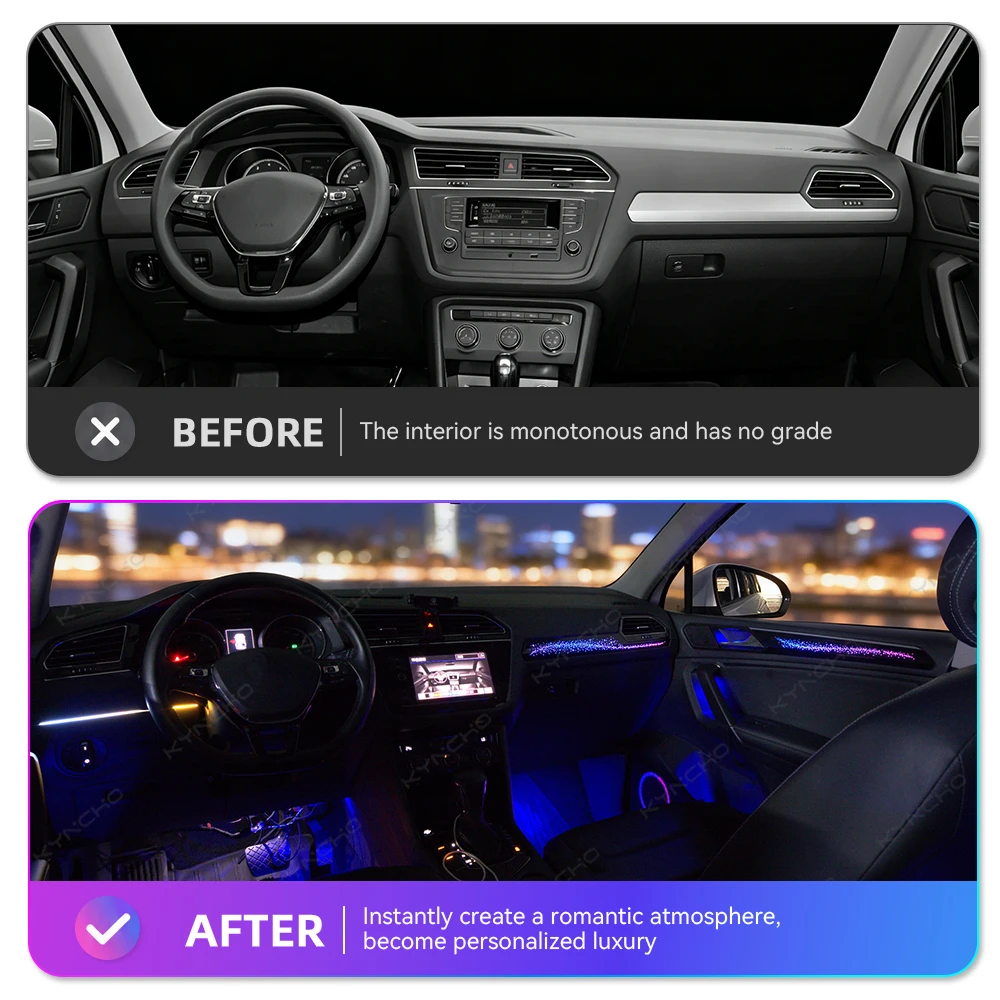 KYNCHO for VW TIGUAN 64 Color Lighting Lamp LED neon Car Ambient Light  Auto Interior Lighting 12V Car Decorative Lamp