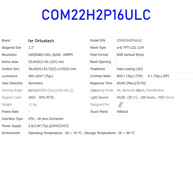 Ortustech용 오리지널 LCD 디스플레이 스크린 패널, COM22H2P16ULC, 100% 테스트 완료, 신제품, 빠른 배송, 2.2 인치