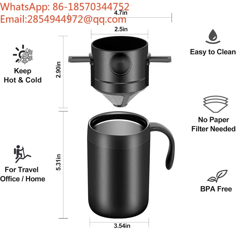 Portable Pour‑Over Coffee Set Stainless Steel Travel Mug Drip Coffee Cup Kit for Outdoor Home Use