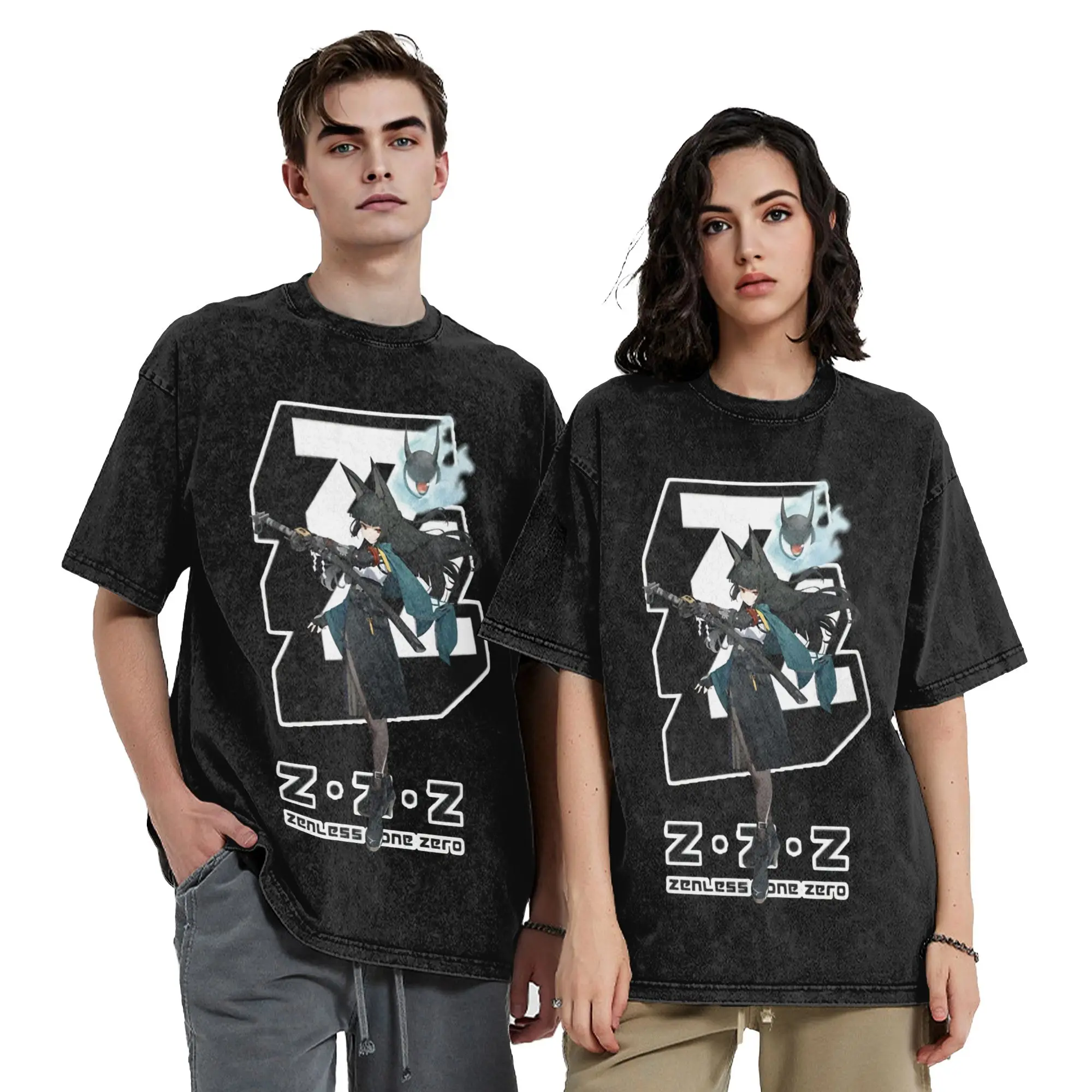 HOSHIMI MIYABI from ZENLESS ZONE ZERO Washed T Shirts Streetwear Hip Hop Retro T-Shirts  Tees Men Women Cotton Harajuku Summer