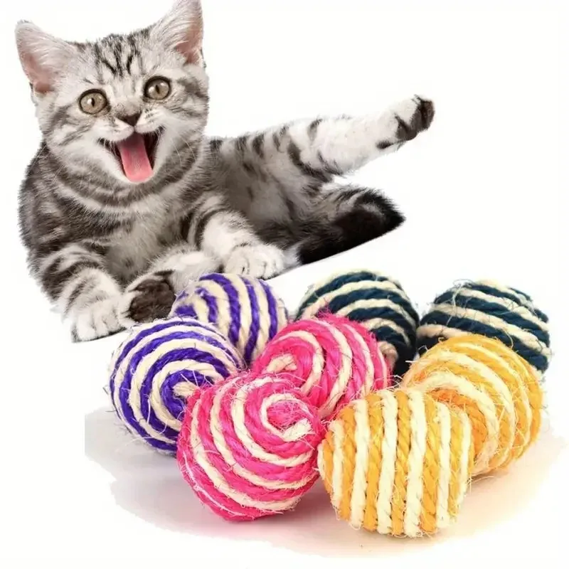 Natural Sisal Ball Cat Scratch Balls Interactive Ball Bite Durable Cat Toys Pet Kitten Dog Training Playing Chewing Chasing Toy