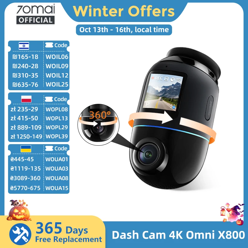 70mai Dash Cam 4K Omni X800 Supercapacitor 360° Rotating Built-in GPS ADAS 4G LTE Real-time Alert Remote Control 70mai X800