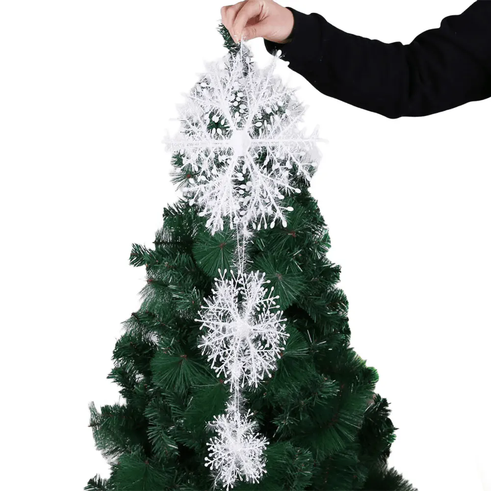6Pcs Snowflakes Decorative Christmas Tree Hanging Snowflake Plastic Artificial Snowflake Ornament White for Xmas New Year Decor