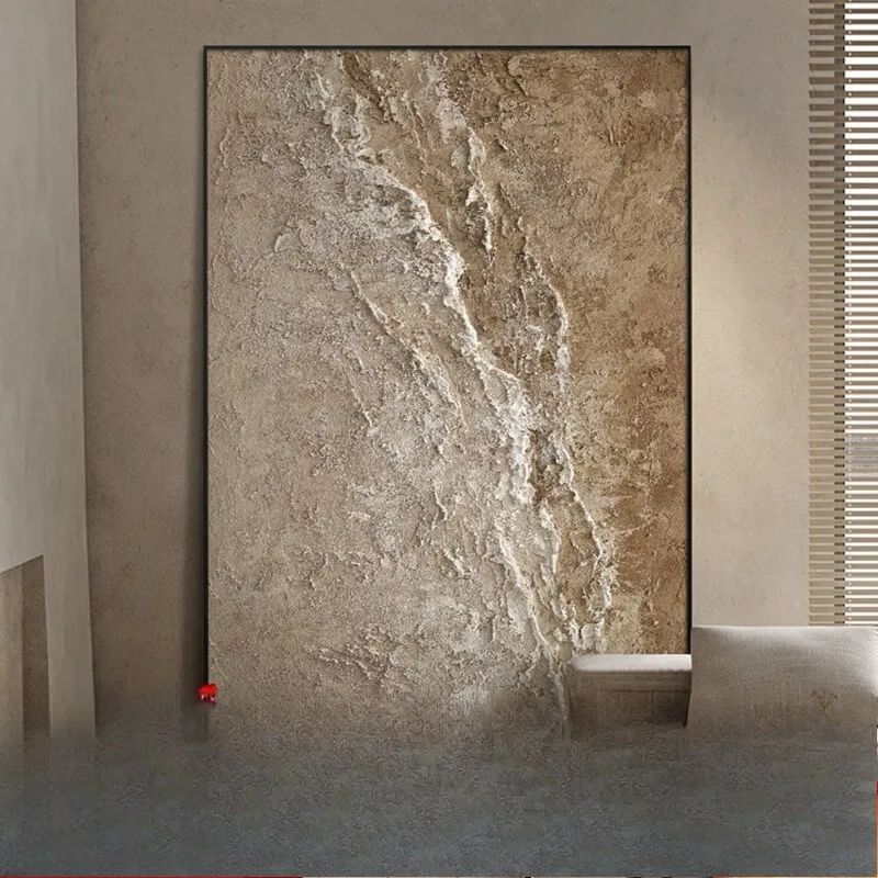 

Wabi-sabi style Italian minimalist and abstract, paintings hanging in the entrance