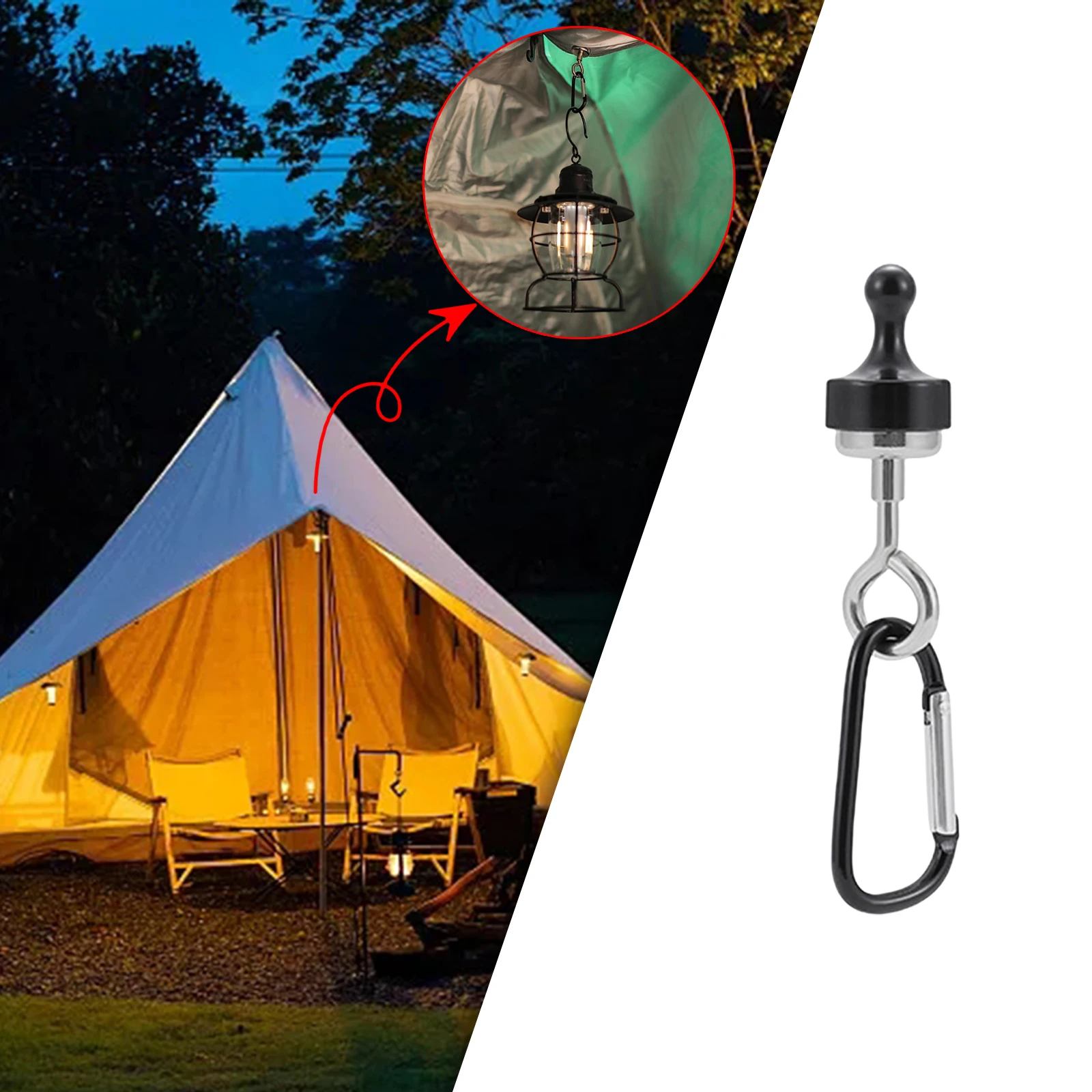 Camping Magnetic Hook Lantern Holder D Buckle Carabiner Tent Buckle Picnic Magnet Clip Lamp Hanger for Fishing Outdoor Exploring