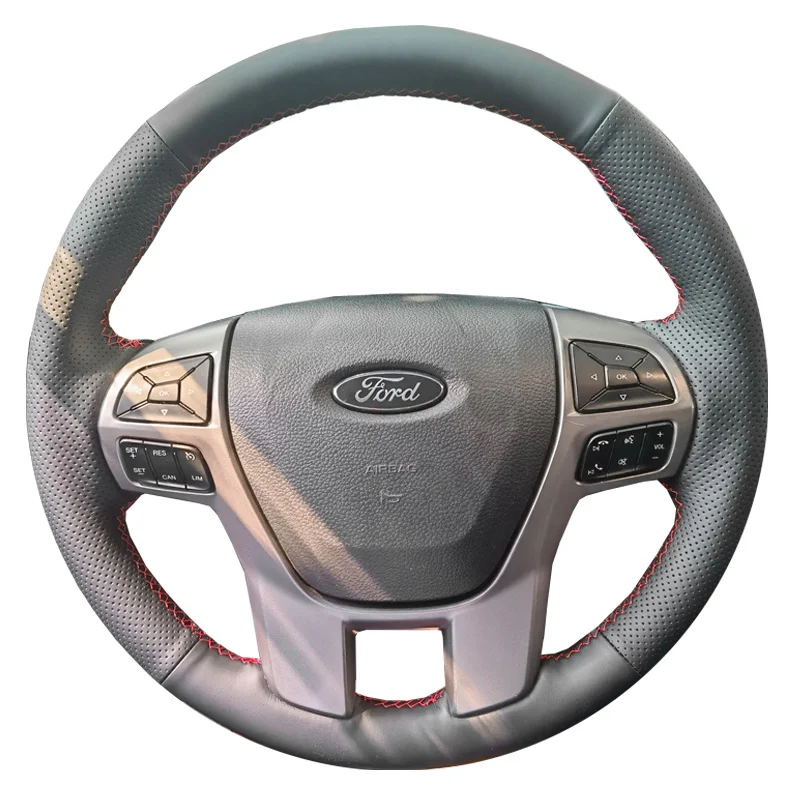 

Сшитый вручную черный нескользящий чехол на руль из натуральной кожи, 100% подходит для Ford Ranger 2016-2019 Everest 2016-2019