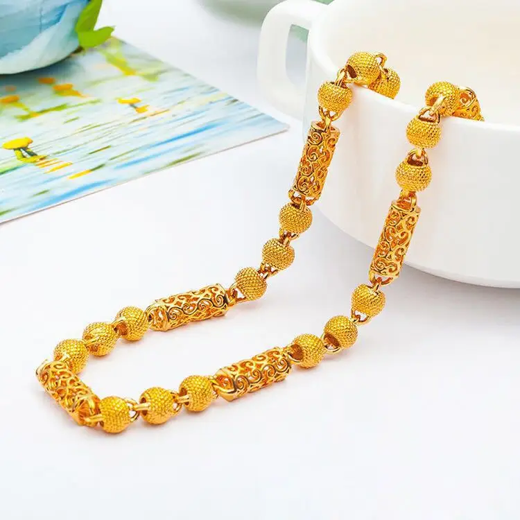 

Hollow Buddhist Bead Necklace for Men, 24K Gold, AU999 | Heart Sutra-engraved beads on sturdy chain, composed professional charm