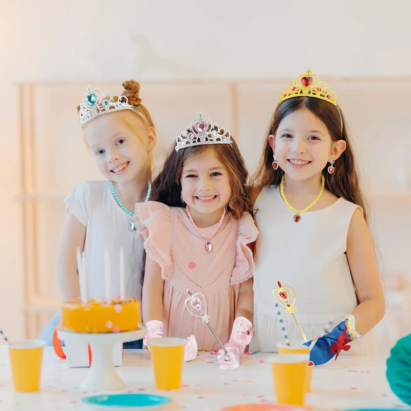 1set Princess Dress Up Party Accessories for Princess Costume Gloves Tiara Wand Necklace Earrings Bracelet  Ring Birthday Gift view 6